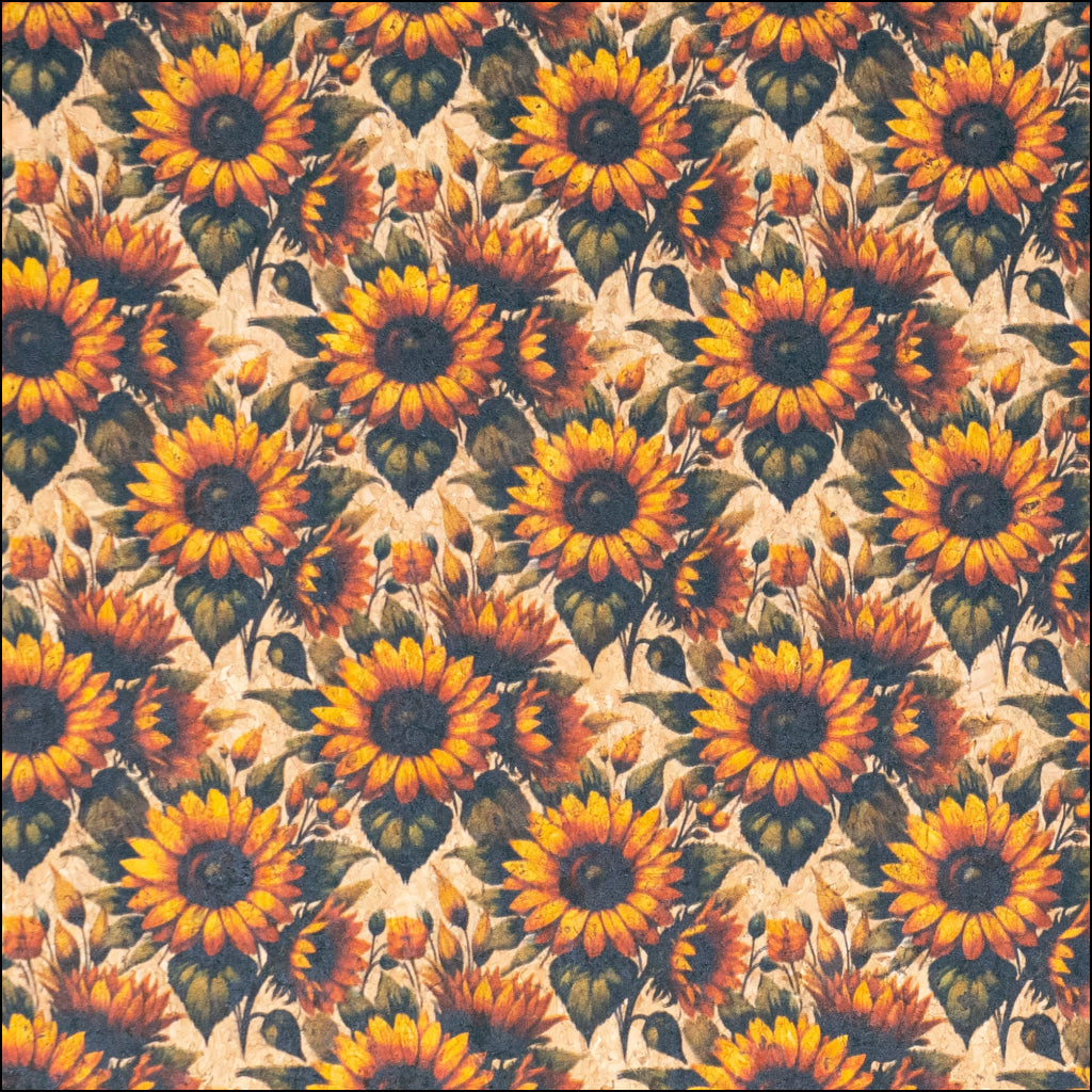 Floral Collection - Sunflower Pattern Cork Fabric COF-731 1/2M (138*50 cm / 54*19 inches) cork fabric