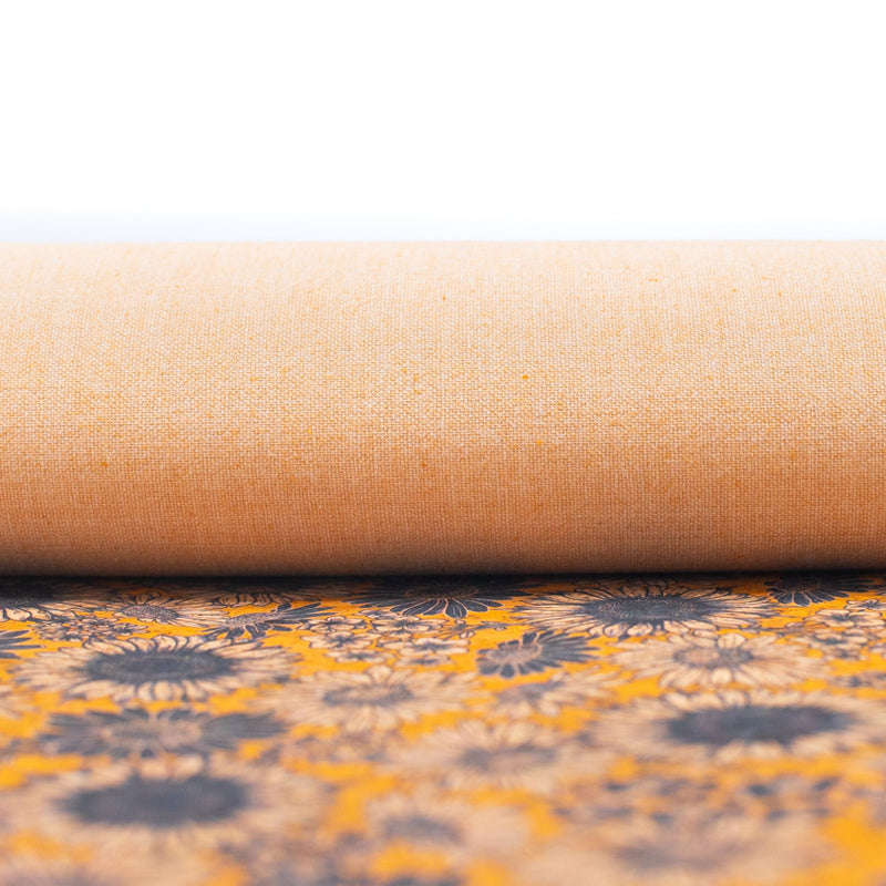 Floral-Printed Cork Fabric With Sunflower Design Cof-573 Cork Fabric