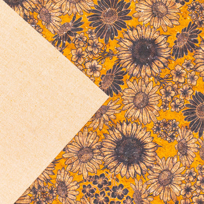 Floral-Printed Cork Fabric With Sunflower Design Cof-573 Cork Fabric