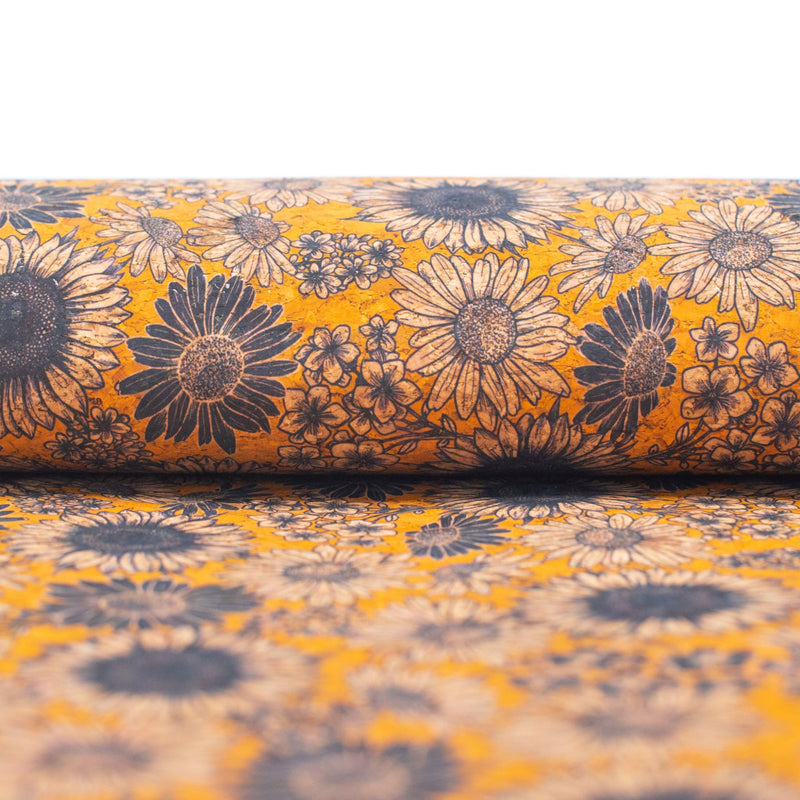 Floral-Printed Cork Fabric With Sunflower Design Cof-573 Cork Fabric