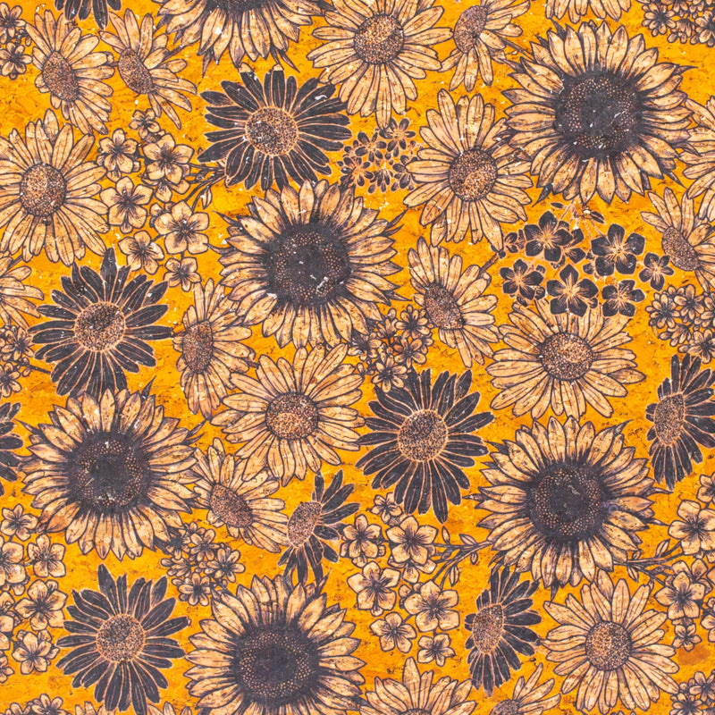 Floral-Printed Cork Fabric With Sunflower Design Cof-573 Cork Fabric