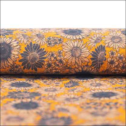 Floral-Printed Cork Fabric With Sunflower Design Cof-573 Cork Fabric