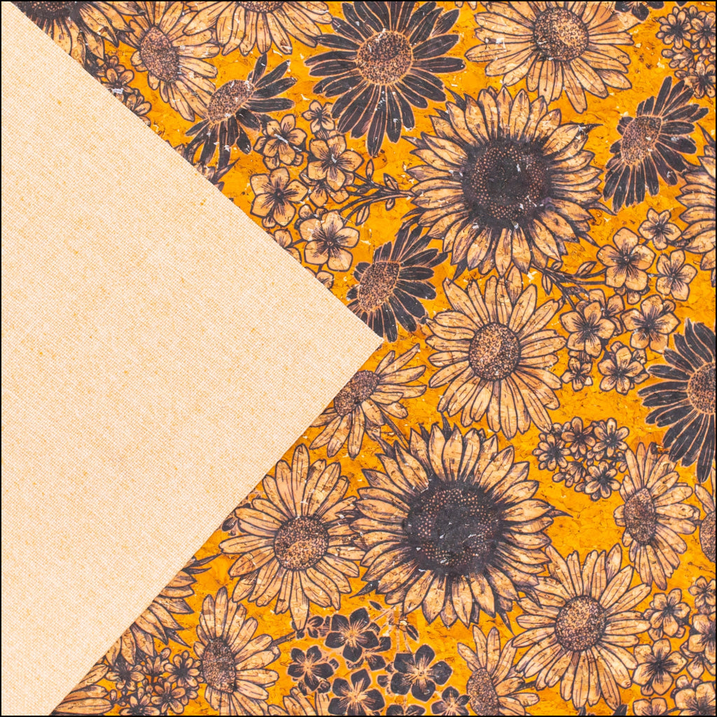 Floral-Printed Cork Fabric With Sunflower Design Cof-573 Cork Fabric