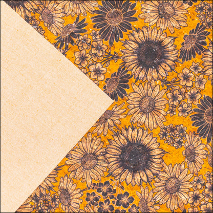 Floral-Printed Cork Fabric With Sunflower Design Cof-573 Cork Fabric