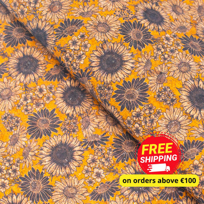 Floral-Printed Cork Fabric With Sunflower Design Cof-573 Cork Fabric