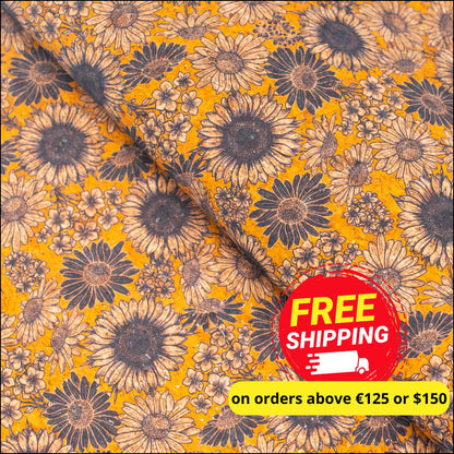 Floral-Printed Cork Fabric With Sunflower Design Cof-573 Cork Fabric