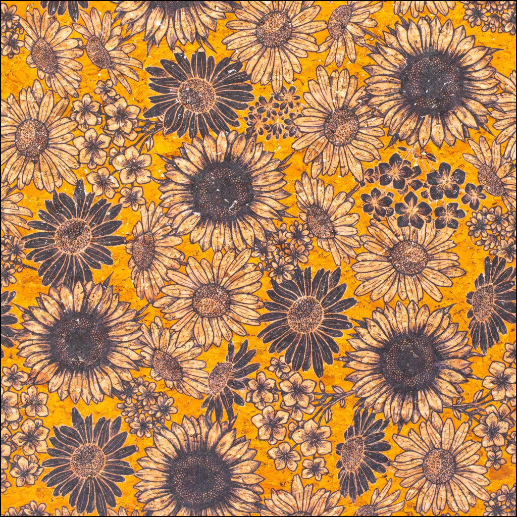 Floral-Printed Cork Fabric With Sunflower Design Cof-573 Cork Fabric