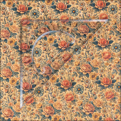 Floral Roses Pattern Cork Fabric COF-773 1/2M (138*50 cm / 54*19 inches) cork fabric