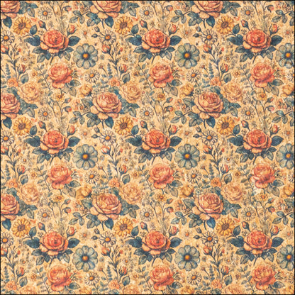 Floral Roses Pattern Cork Fabric COF-773 1/2M (138*50 cm / 54*19 inches) cork fabric