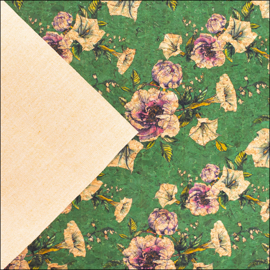 Flower Green Pattern Cork Fabric Cof-351-A Cork Fabric