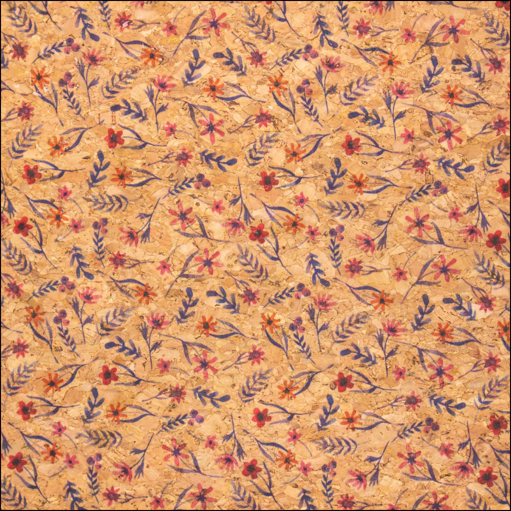Flowers And Grass Pattern Cork Fabric Cof-390 Cork