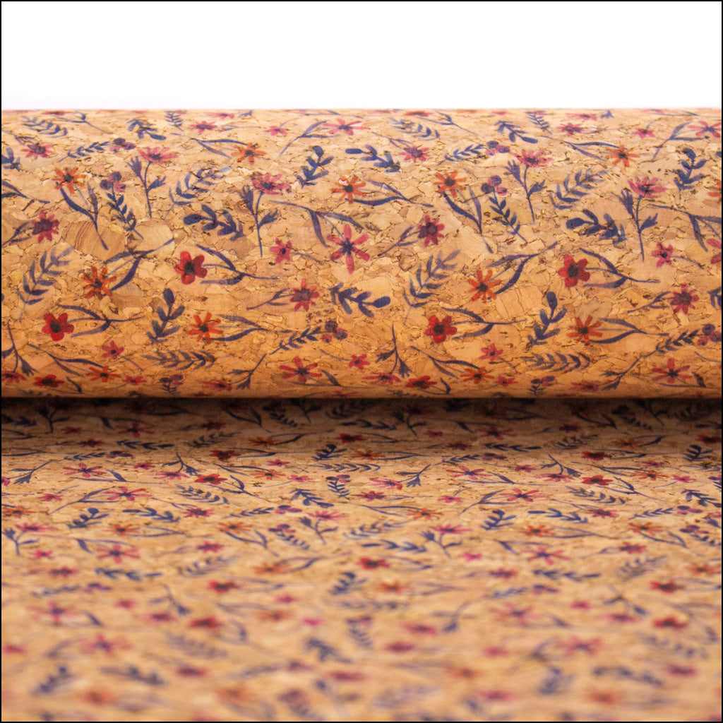 Flowers And Grass Pattern Cork Fabric Cof-390 Cork