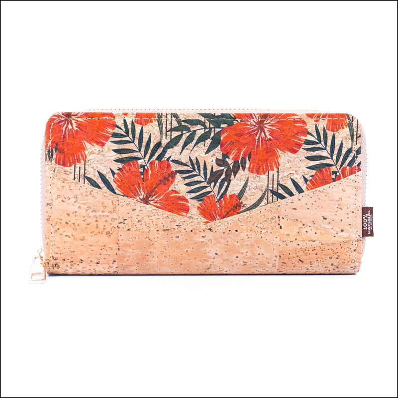 Flowers patterns natural cork women zipper card wallet BAG-2337 B Flash Sales