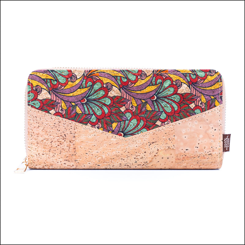 Flowers patterns natural cork women zipper card wallet BAG-2337 C Flash Sales