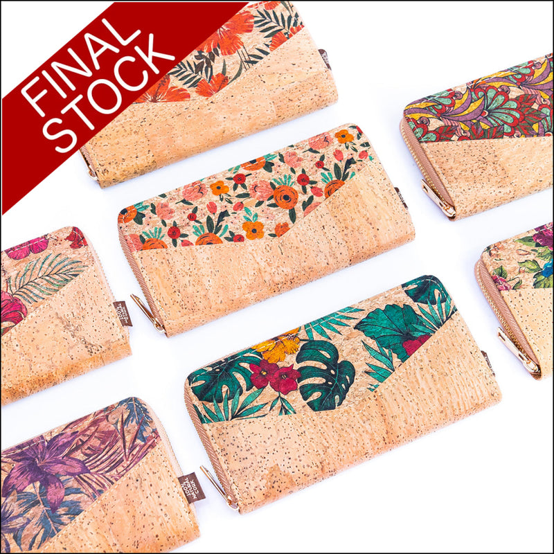 Flowers patterns natural cork women zipper card wallet BAG-2337 Flash Sales