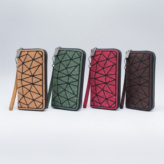 Four Geometric Cork Zip Wallets
