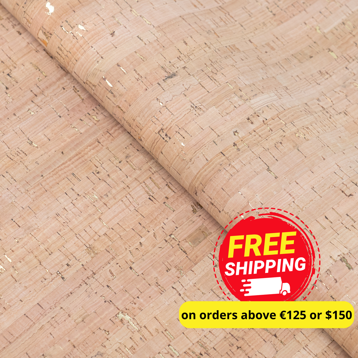 Rustic Natural Cork Fabric with Gold Accents – 2026NEW GENERATIONB ACKING COF-801