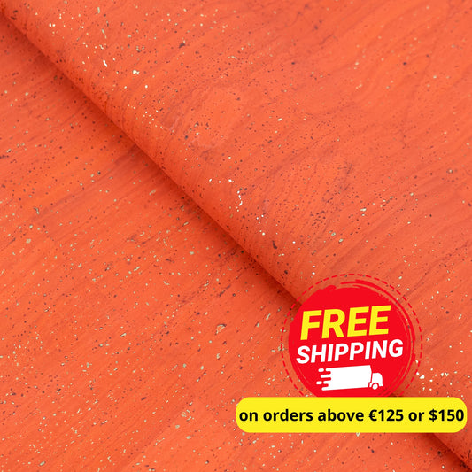 Coral Orange Natural Cork Fabric with Gold Accents – 2026NEW GENERATION BACKING COF-822