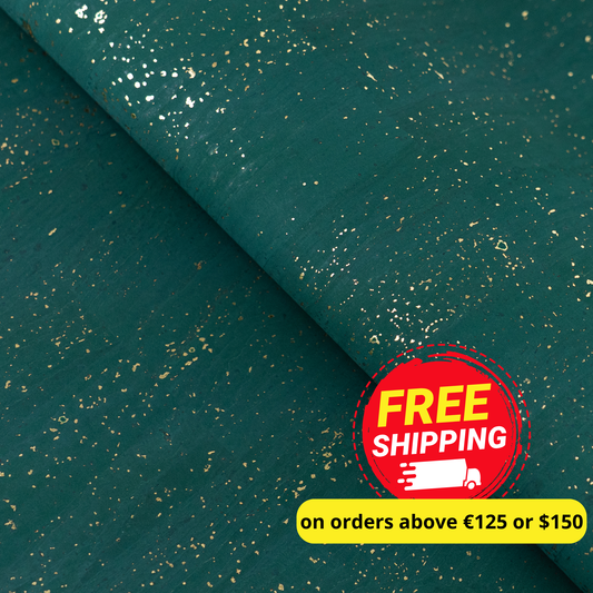 Forest Green Natural Cork Fabric with Gold Accents – 2026NEW GENERATION BACKING COF-808