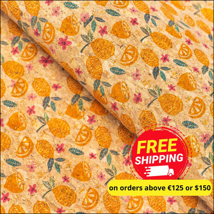 Fresh Lemon And Daisy Cork Fabric- Cof-133 Cork Fabric