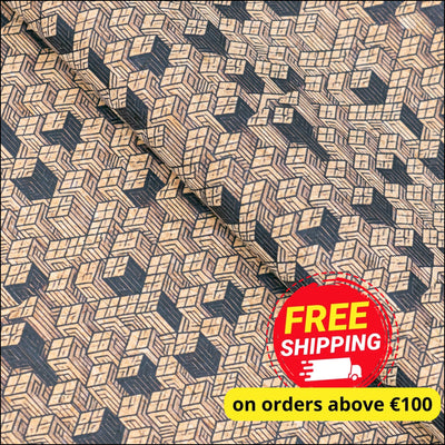 Geometric Collection - Cubes Pattern Cork Fabric COF-736 1/2M (138*50 cm / 54*19 inches) cork fabric