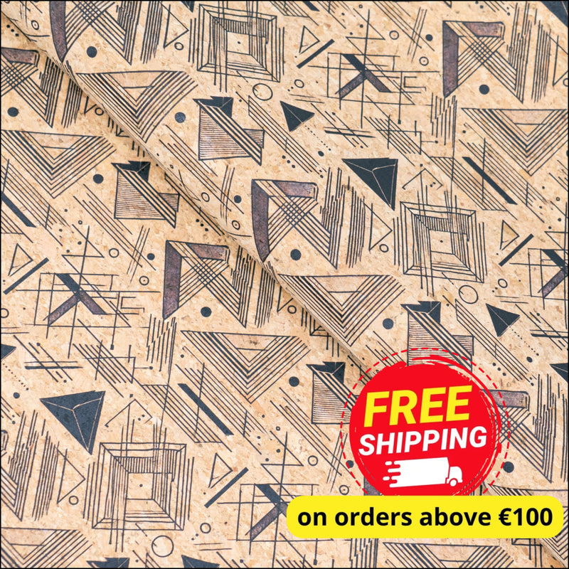 Geometric Collection - Triangle Lines Pattern Cork Fabric COF-737 1/2M (138*50 cm / 54*19 inches) cork fabric