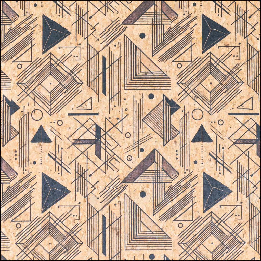 Geometric Collection - Triangle Lines Pattern Cork Fabric COF-737 1/2M (138*50 cm / 54*19 inches) cork fabric
