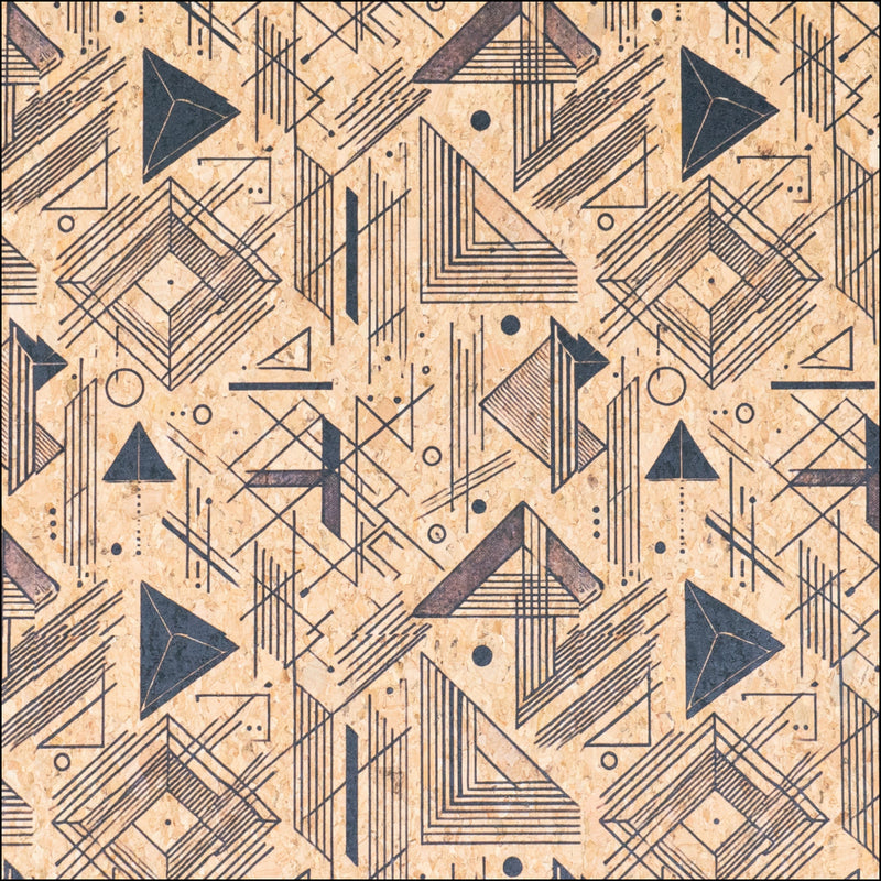 Geometric Collection - Triangle Lines Pattern Cork Fabric COF-737 1/2M (138*50 cm / 54*19 inches) cork fabric