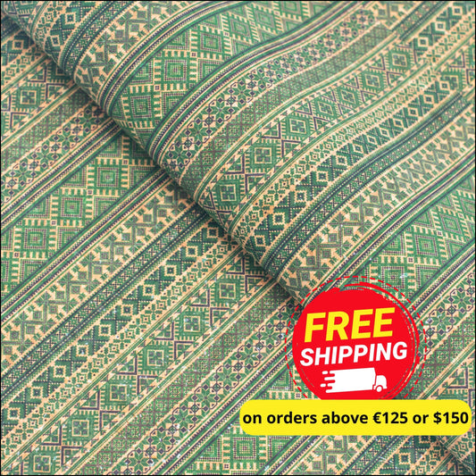 Geometric Pattern With Ethnic Motifs Cork Fabric Cof-239 Cork Fabric