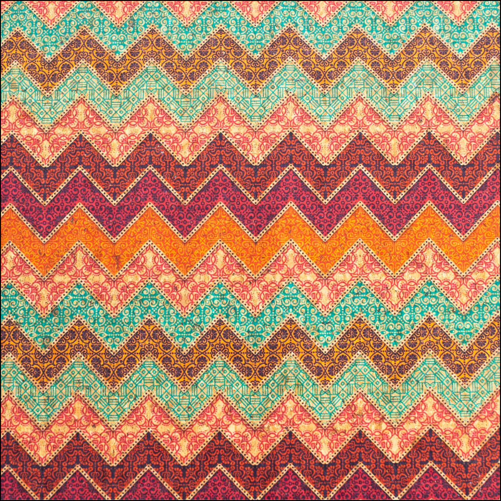 Geometric Wavy Stripes Colourful Flowers Cork Fabric Cof-265 Cork Fabric