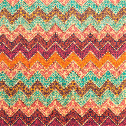 Geometric Wavy Stripes Colourful Flowers Cork Fabric Cof-265 Cork Fabric