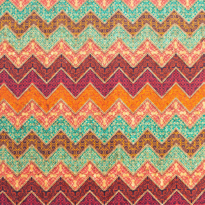 Geometric Wavy Stripes Colourful Flowers Cork Fabric Cof-265 Cork Fabric
