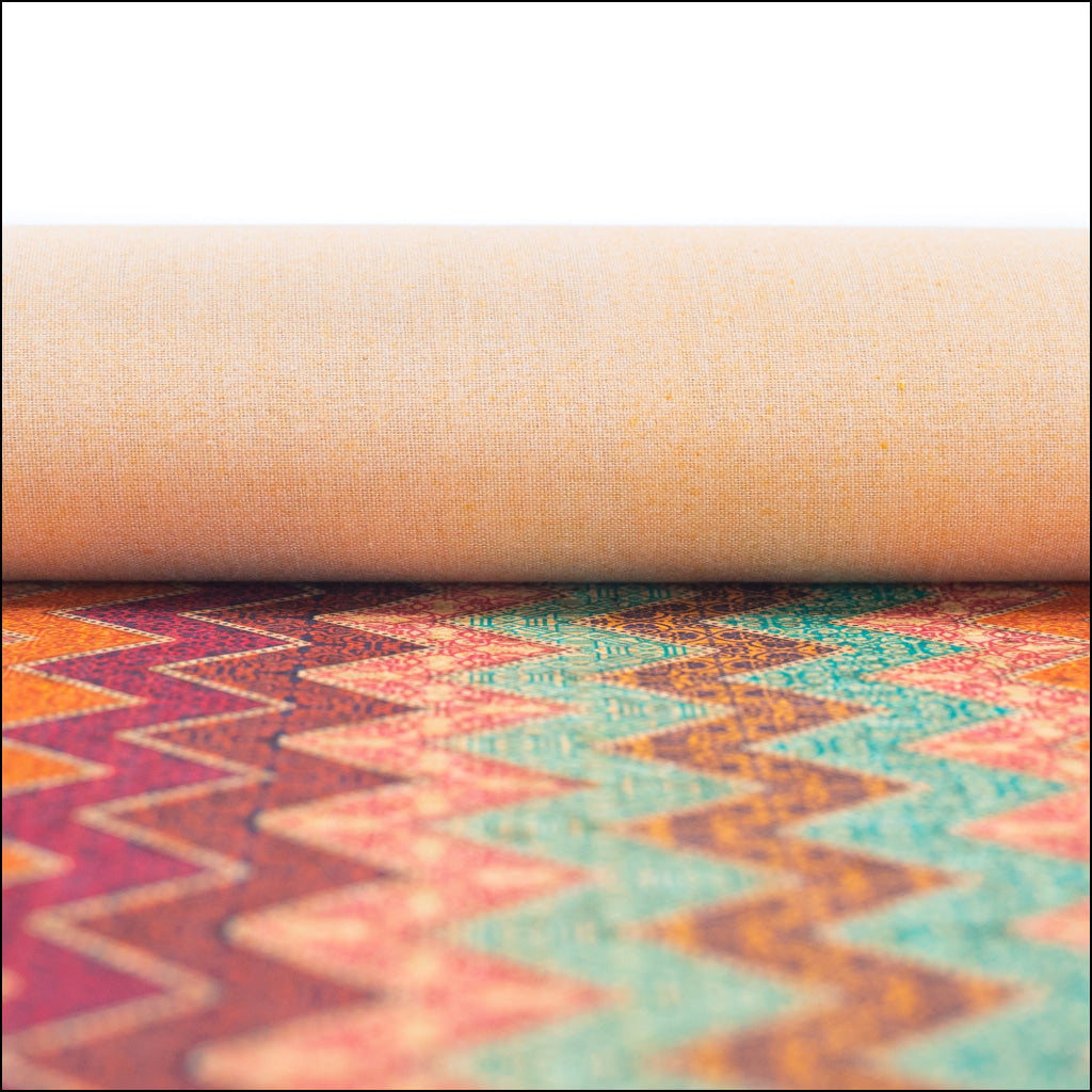 Geometric Wavy Stripes Colourful Flowers Cork Fabric Cof-265 Cork Fabric