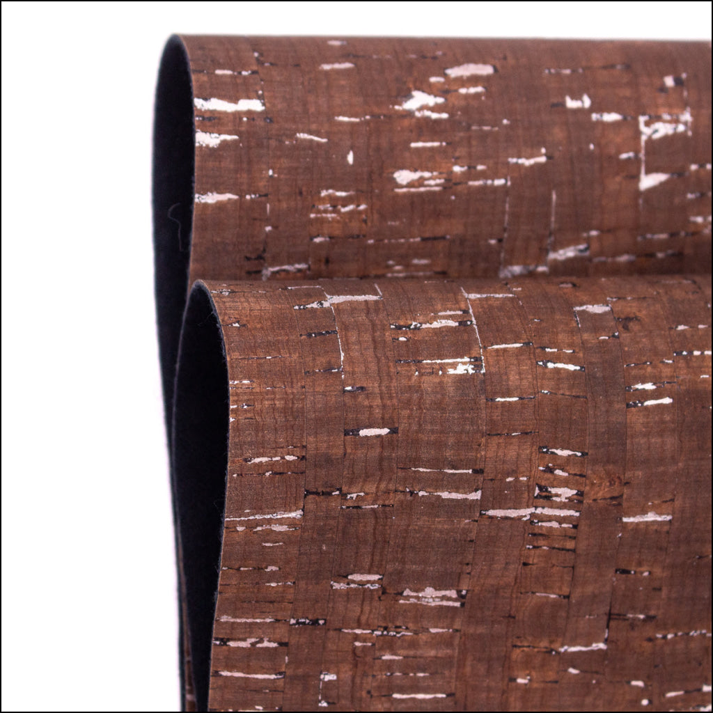 Glam Umber Brown With Silver- Cork Textile Sheet Rustic Cof-368 Fabric
