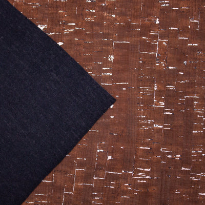 Glam Umber Brown With Silver- Cork Textile Sheet Rustic Cof-368 Fabric