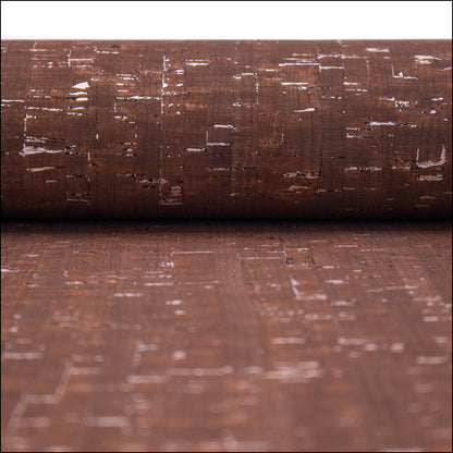 Glam Umber Brown With Silver- Cork Textile Sheet Rustic Cof-368 Fabric