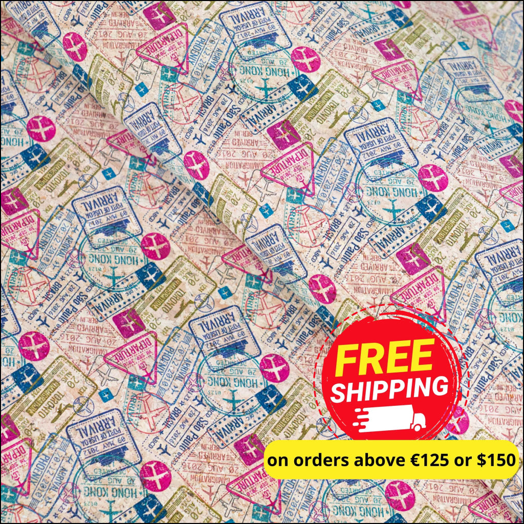 Global Explorer: Passport Stamp Pattern Cork Fabric COF-507 – MB Cork