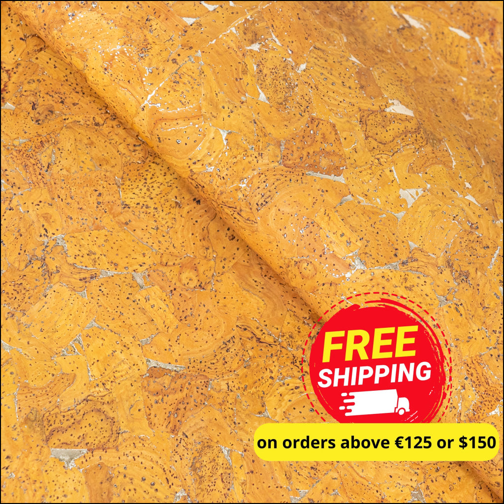 Golden Yellow Cork Fabric With Metallic Details - 0.9Mm Thickness Cof-581 Cork Fabric