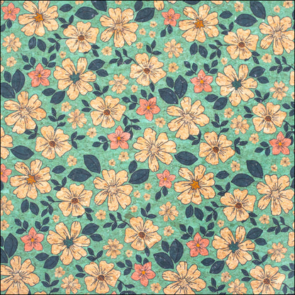 Green Flowers Pattern Cork Fabric Cof-335-B Cork Fabric