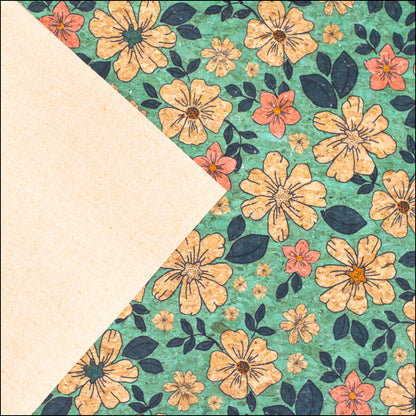 Green Flowers Pattern Cork Fabric Cof-335-B Cork Fabric