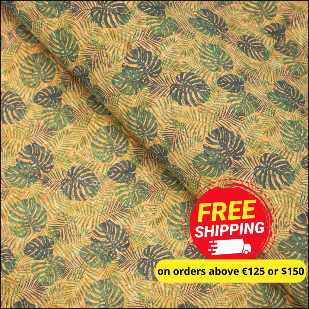 Green Leaves Pattern Cork Fabric Cof-373 Cork