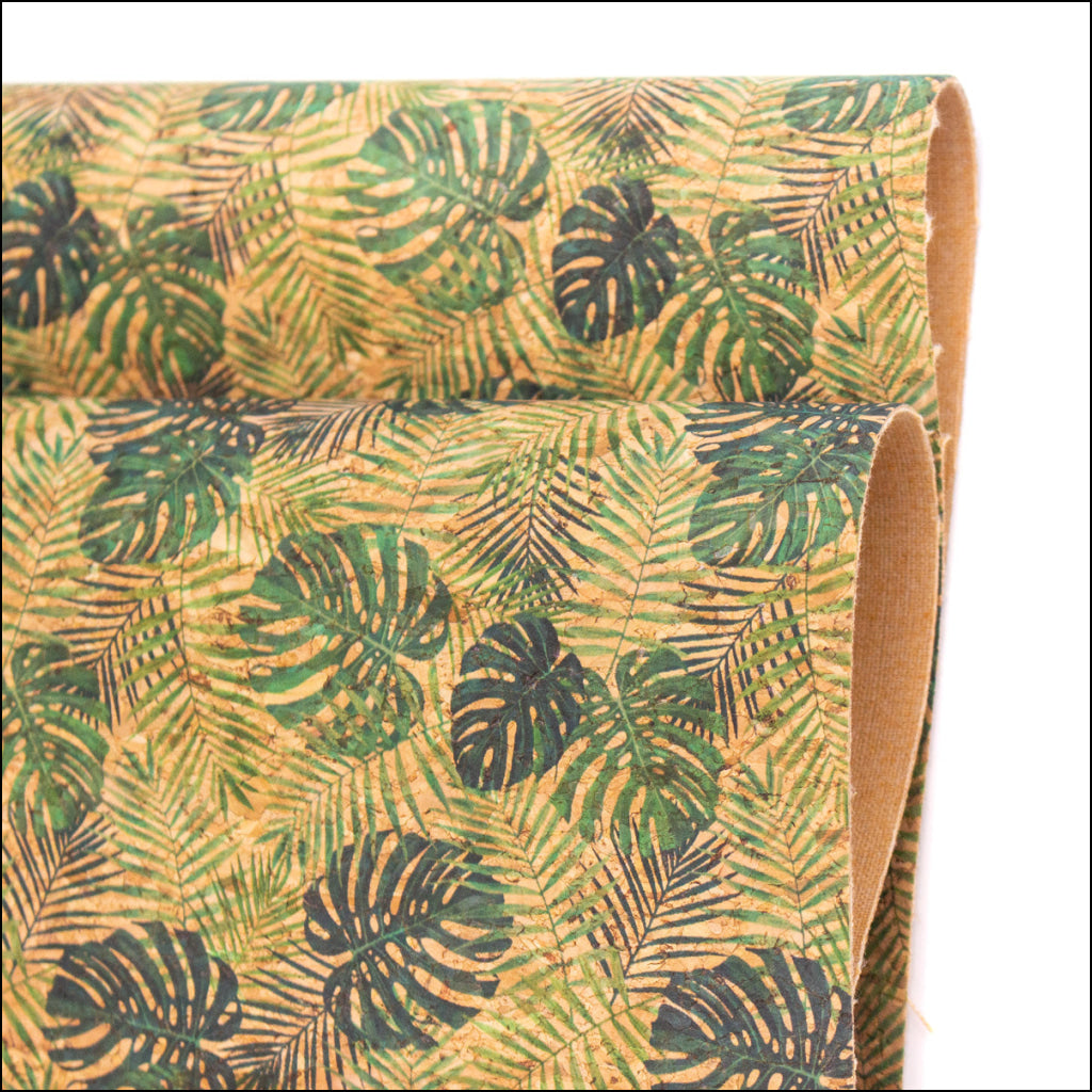 Green Leaves Pattern Cork Fabric Cof-373 Cork