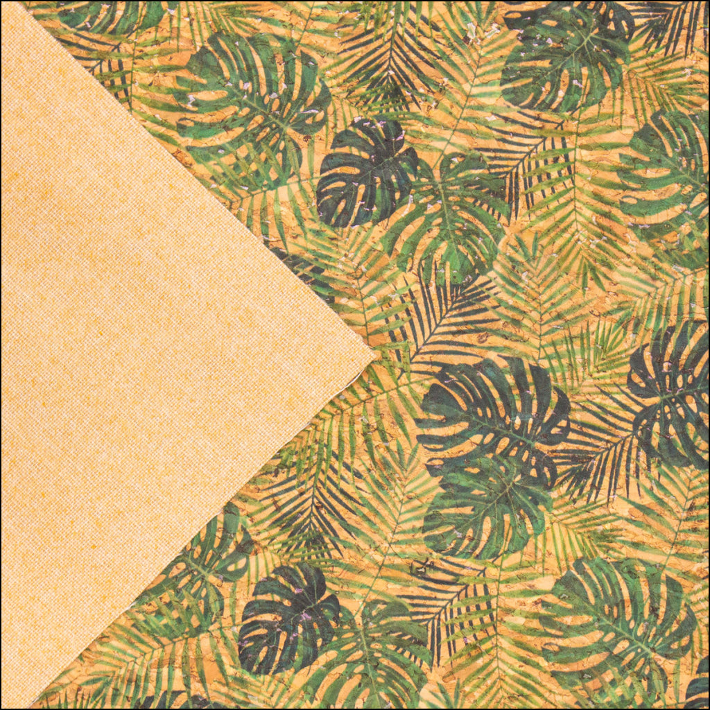 Green Leaves Pattern Cork Fabric Cof-373 Cork