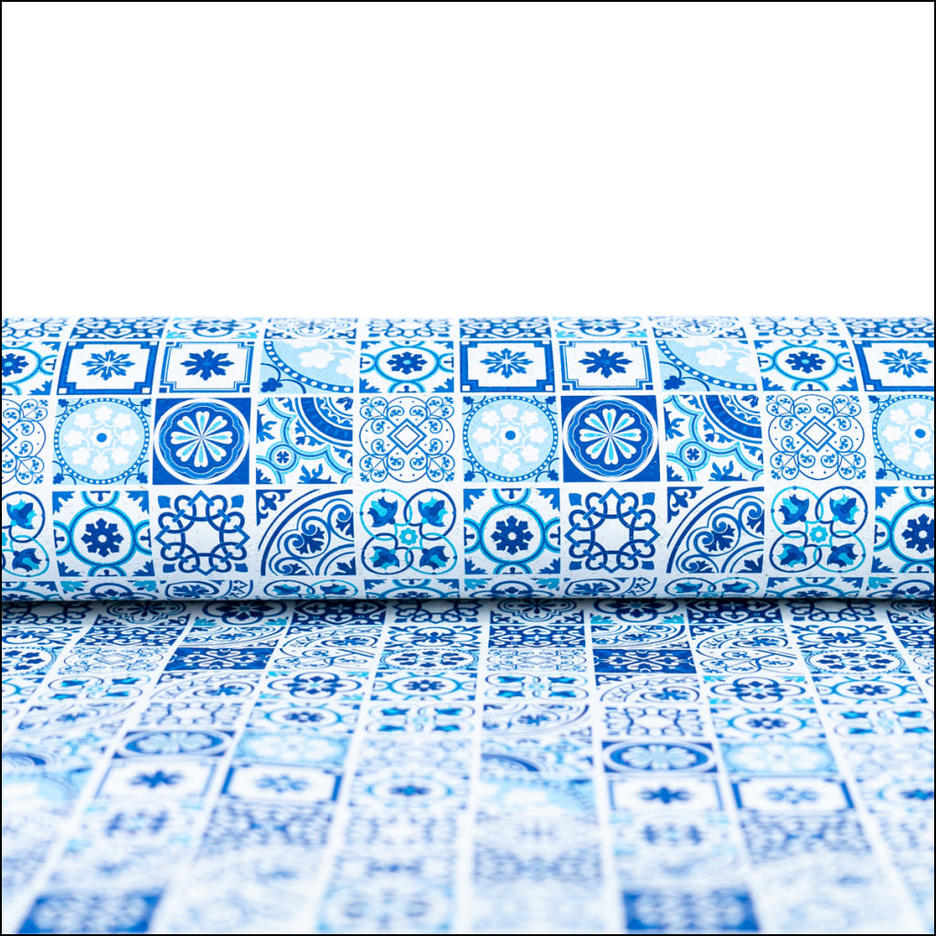 High-Quality Printed Cork Fabric With Blue Portuguese Tile Pattern Cof-567 Cork Fabric