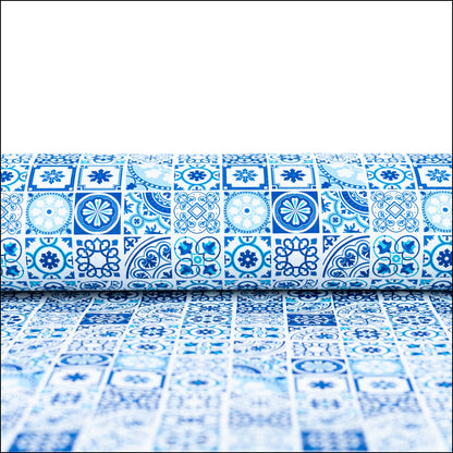 High-Quality Printed Cork Fabric With Blue Portuguese Tile Pattern Cof-567 Cork Fabric