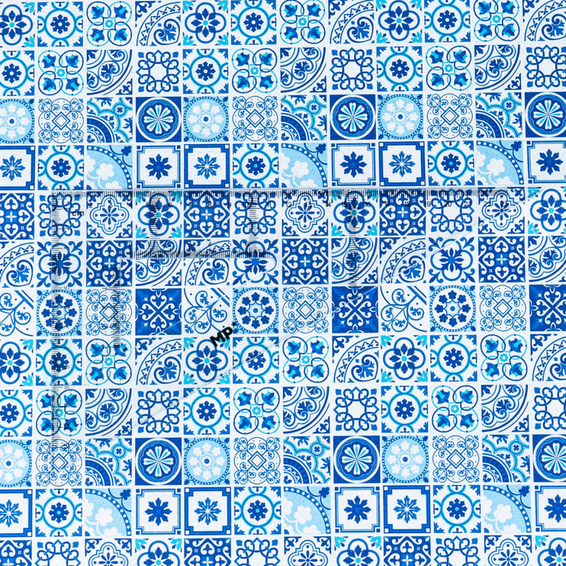 High-Quality Printed Cork Fabric With Blue Portuguese Tile Pattern Cof-567 Cork Fabric