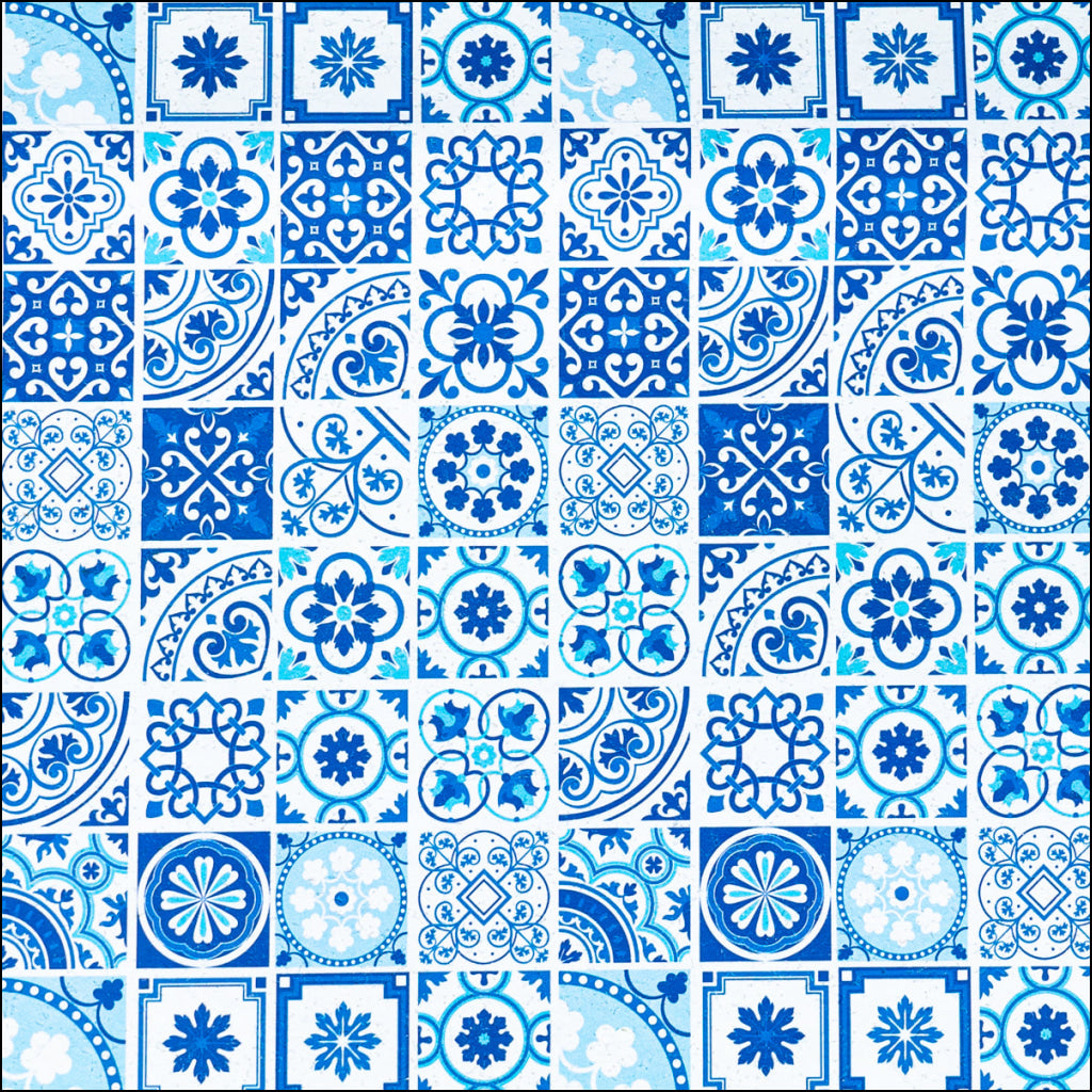 High-Quality Printed Cork Fabric With Blue Portuguese Tile Pattern Cof-567 Cork Fabric