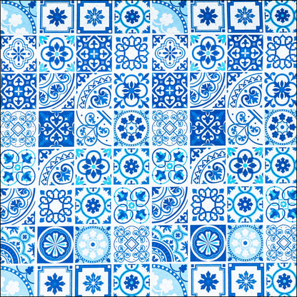 High-Quality Printed Cork Fabric With Blue Portuguese Tile Pattern Cof-567 Cork Fabric