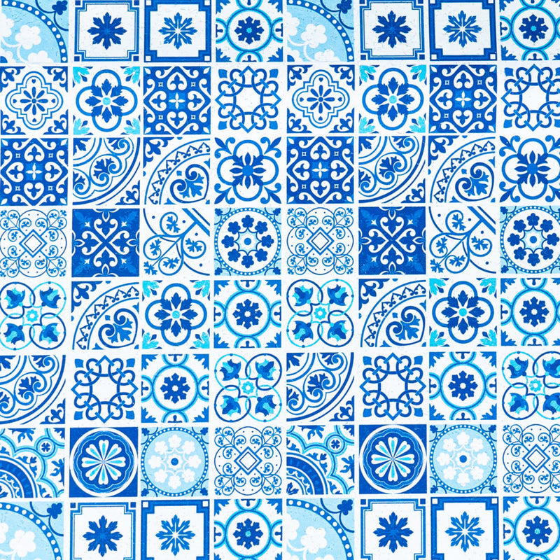 High-Quality Printed Cork Fabric With Blue Portuguese Tile Pattern Cof-567 Cork Fabric