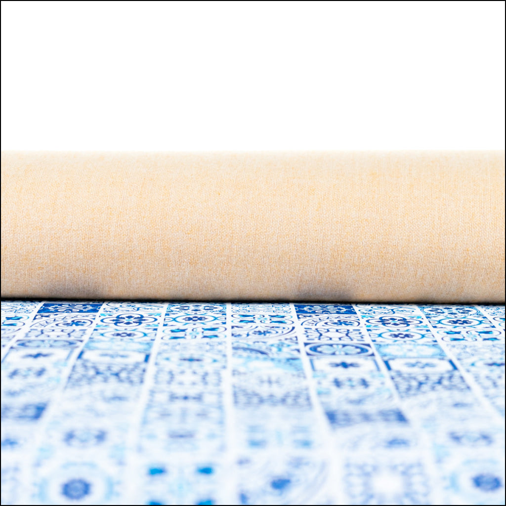 High-Quality Printed Cork Fabric With Blue Portuguese Tile Pattern Cof-567 Cork Fabric